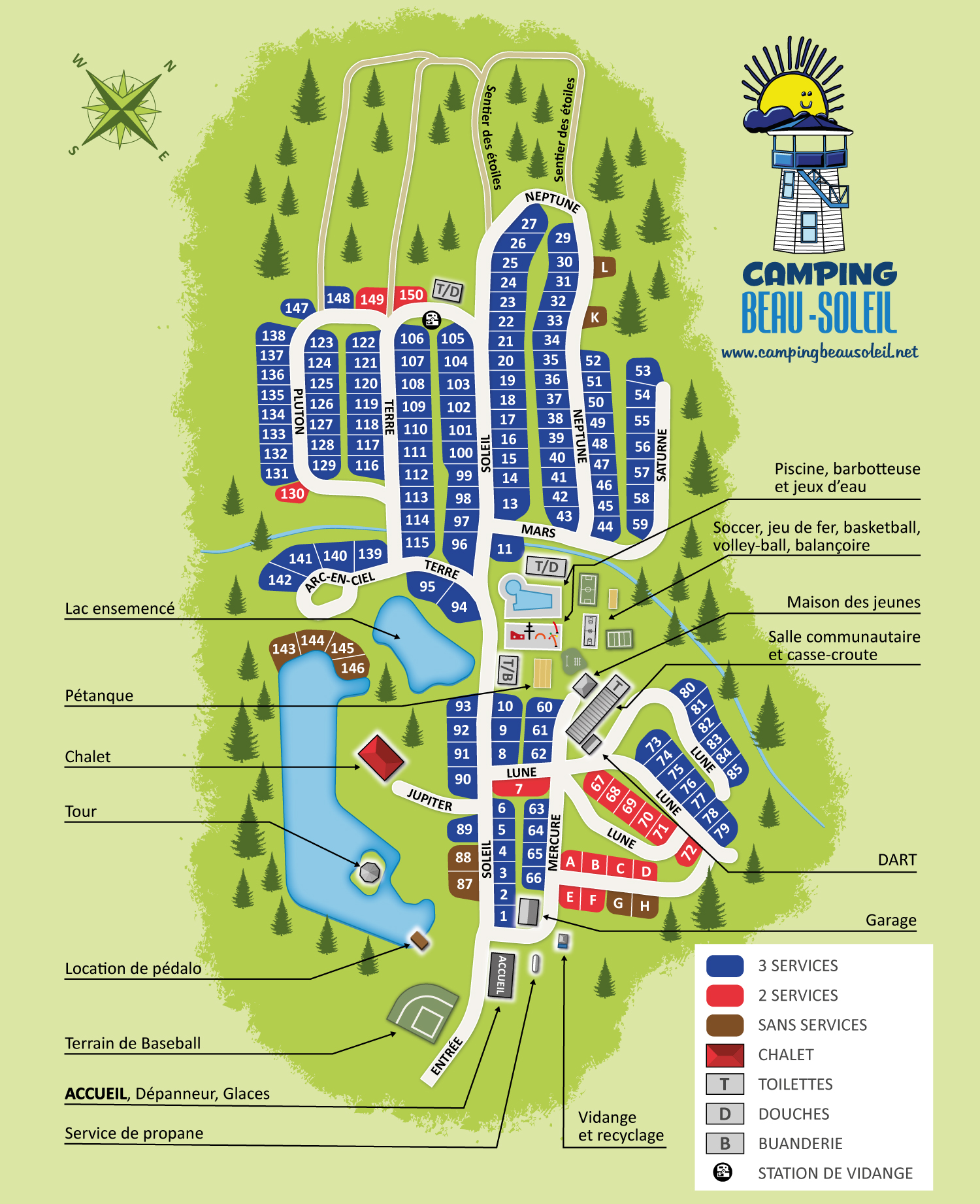 Map showing the layout of the different camping spots