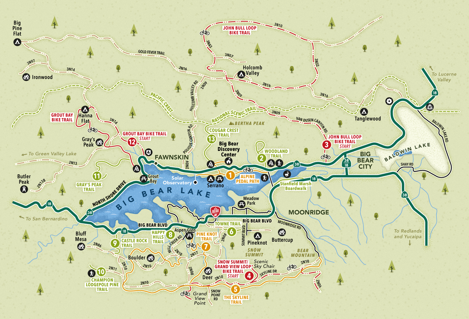 Hiking and biking trails around Big Bear Lake