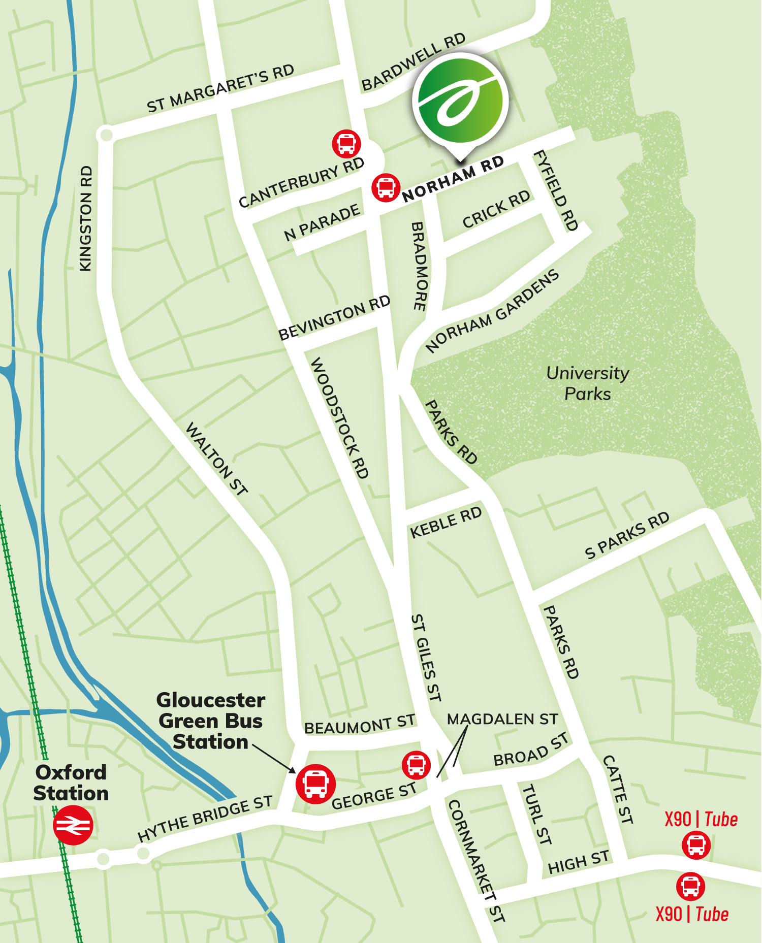 Street map of Oxford (UK) showing the location of NGO "Initiatives Of Change"