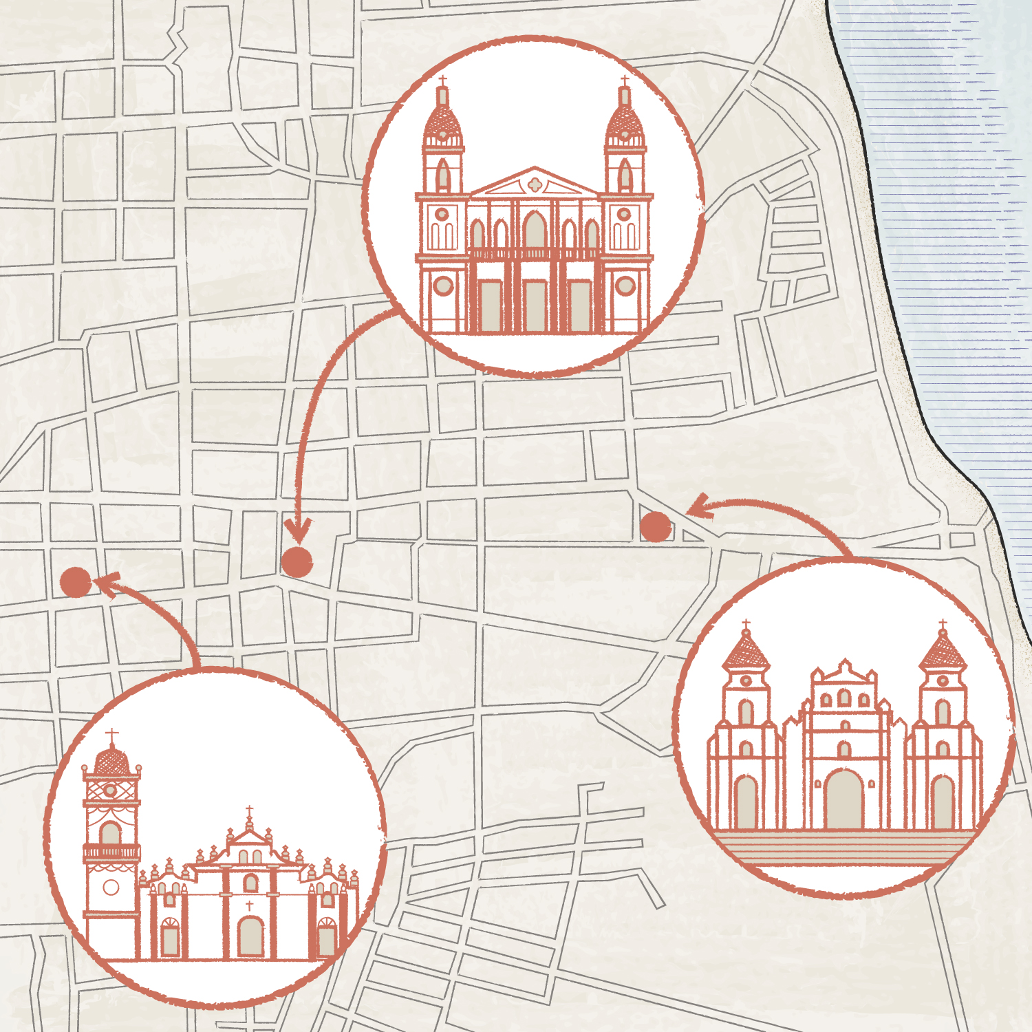 Where to fin the different churches int he city.
