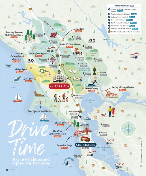 Map of the Bay Area with illustrated points of interest