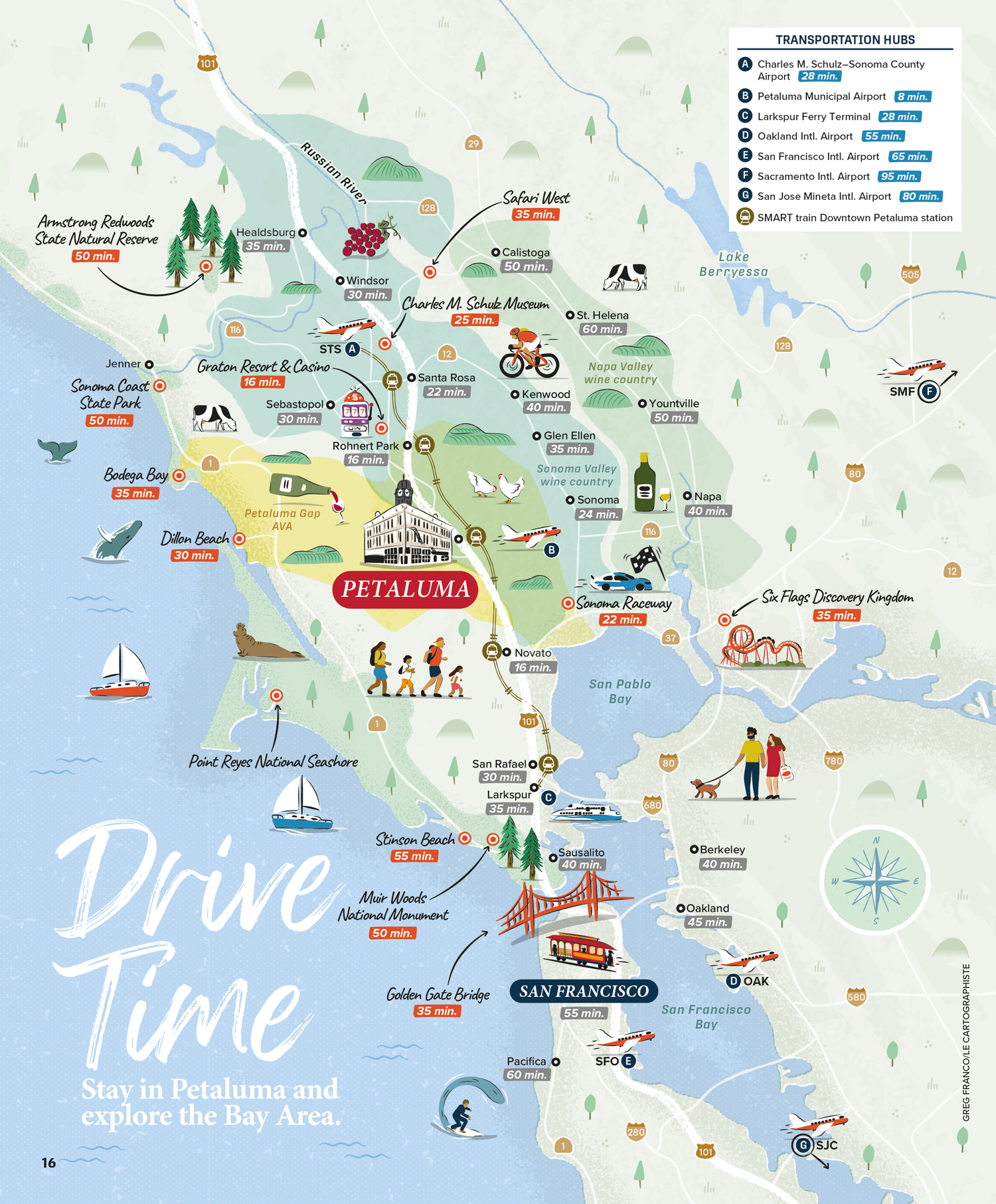 Petaluma Bay Area illustrated map - Le Cartographiste - Greg Franco