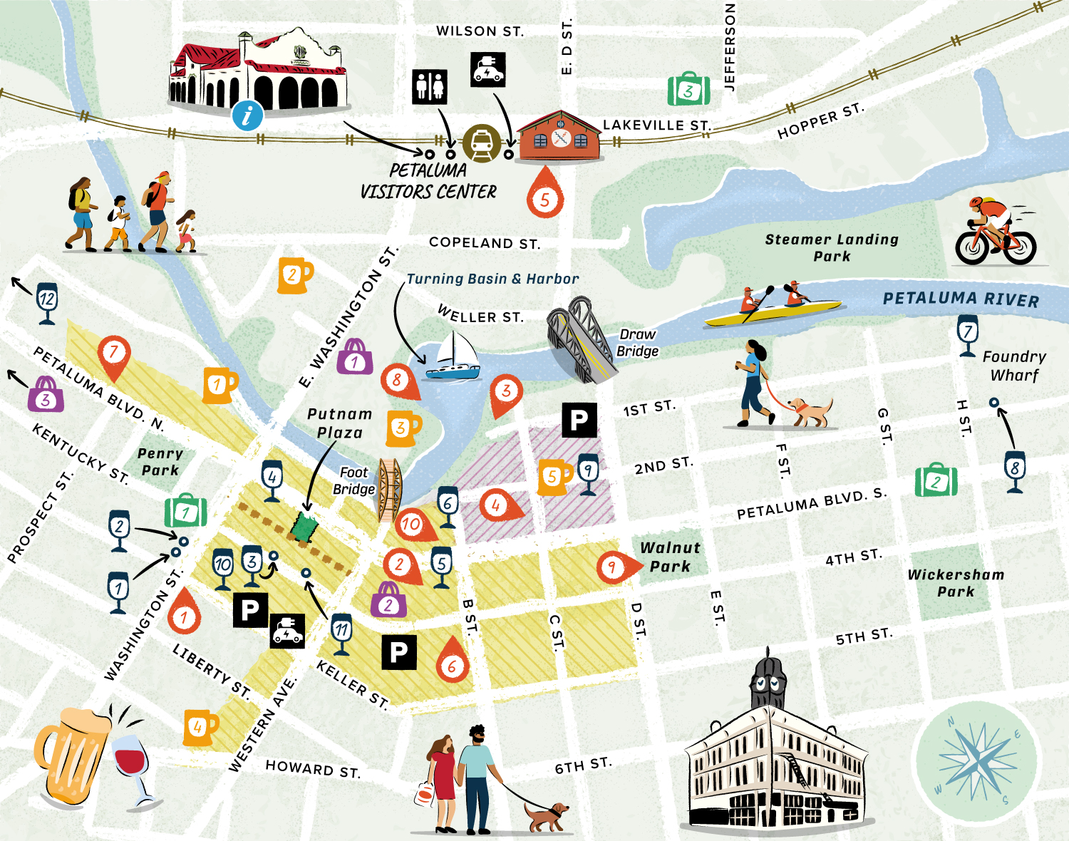 Petaluma Historic Downtown map Le Cartographiste Greg Franco