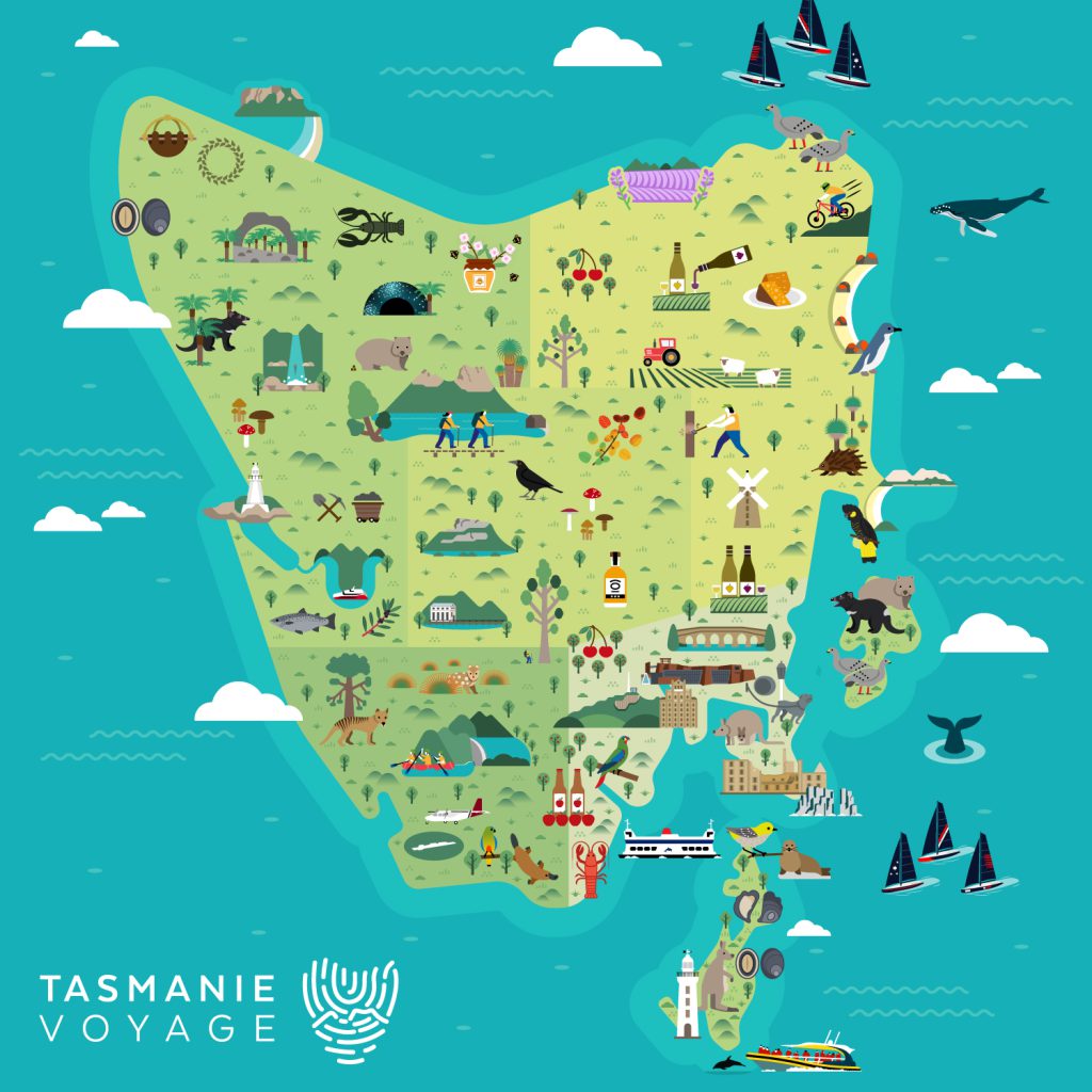 Tasmania Illustrated Map Greg Franco Le Cartographiste Tasmania Illustrated Map 1024x1024