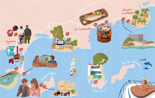 Illustrated map of the Var coast in the South of France