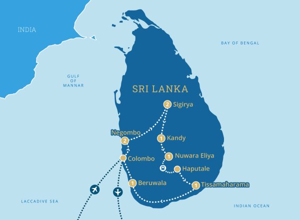 Map of Sri Lanka itinerary