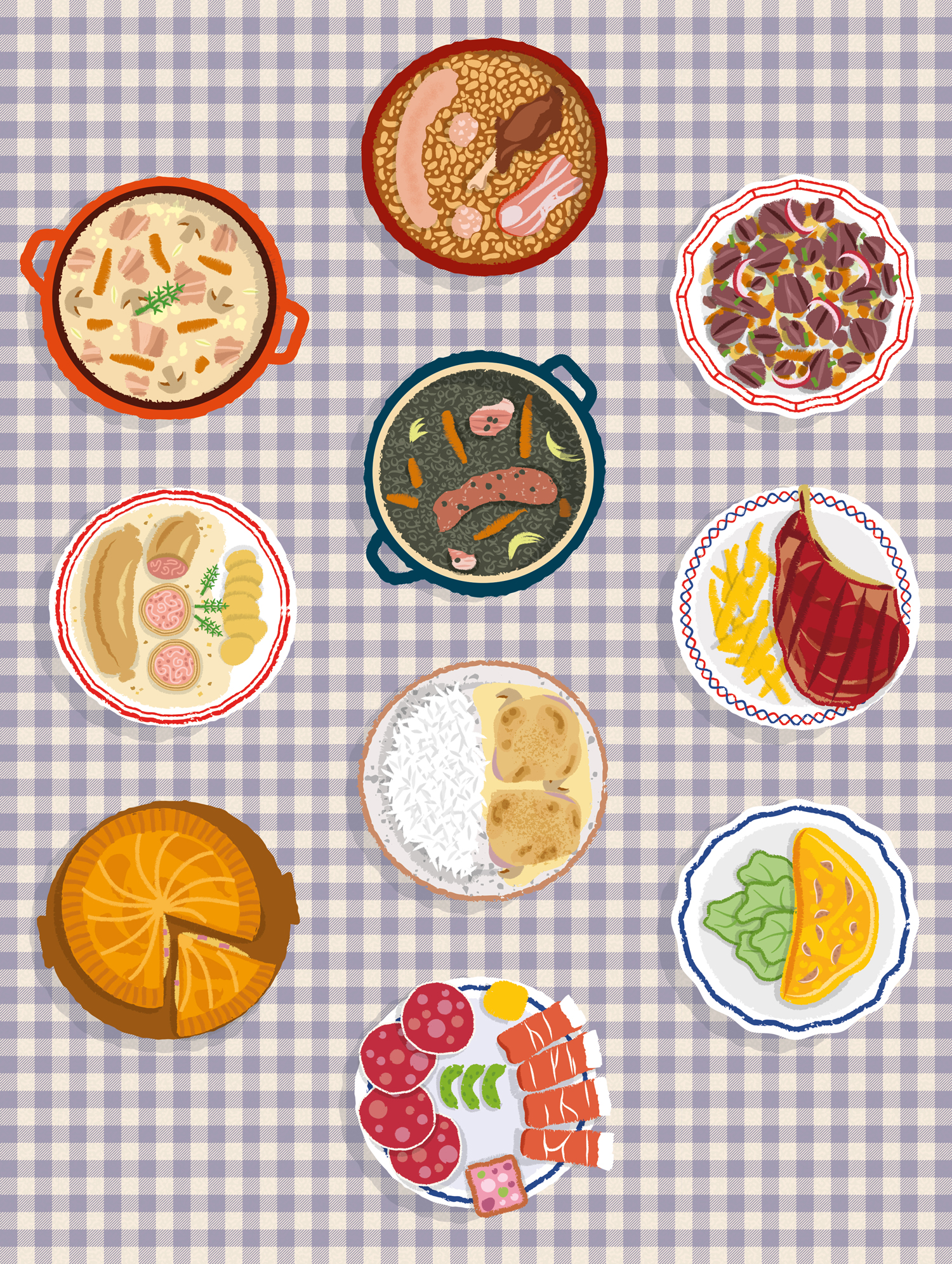 Illustrated traditional french dishes
