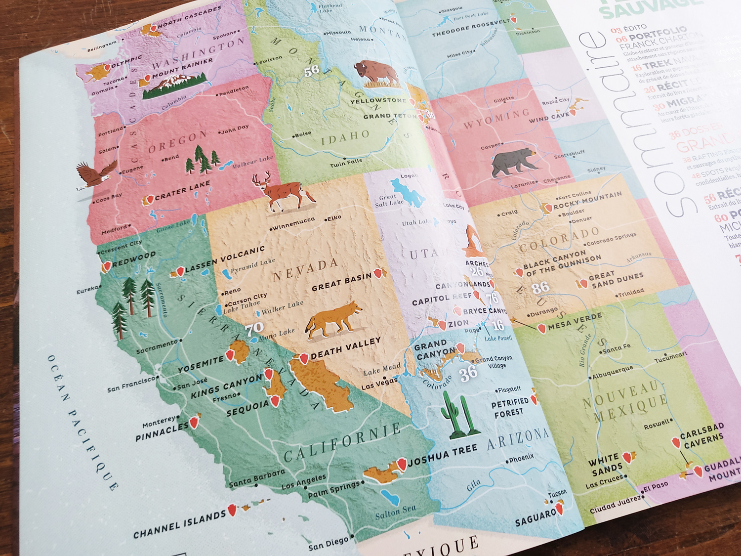 Picture of the magazine spread page featuring the illustrated map of the Western United States