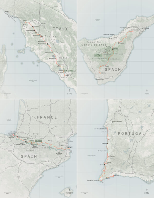 Hiking routes in Italy, Tenerife, France and Portugal