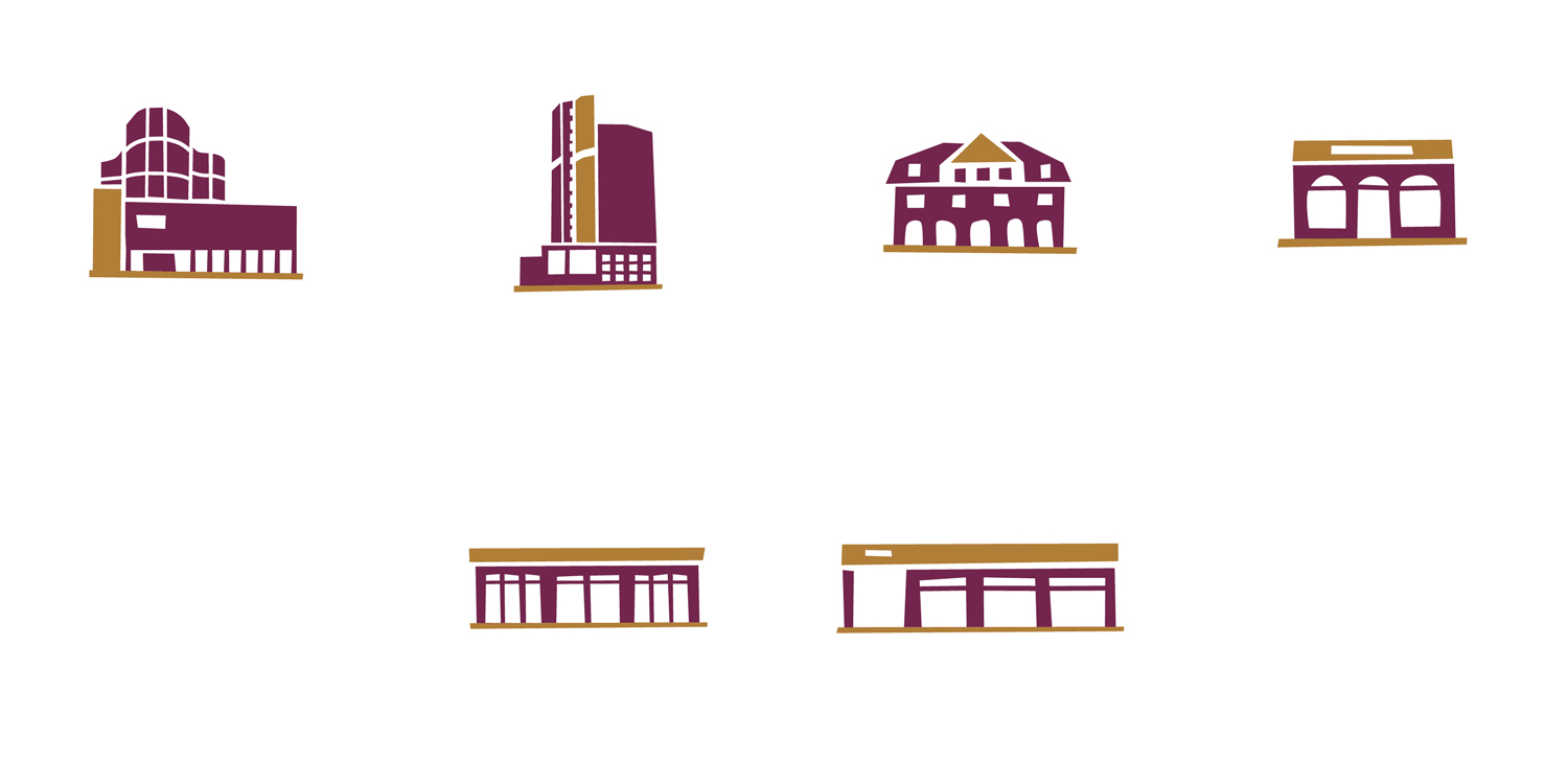 Buildings spot illustrations for the book Krug Champagne at the Table