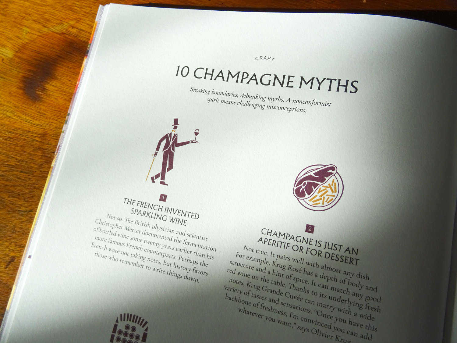 Close up on the book's page about 10 Champagne myths