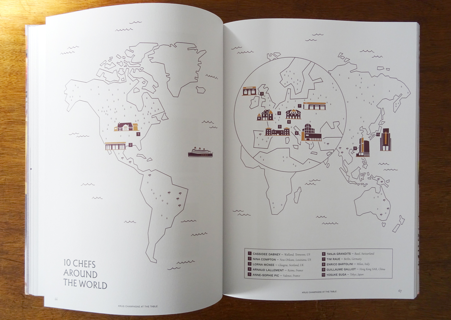 Picture of the spread featuring the map in the book "Krug Champagne at the Table"
