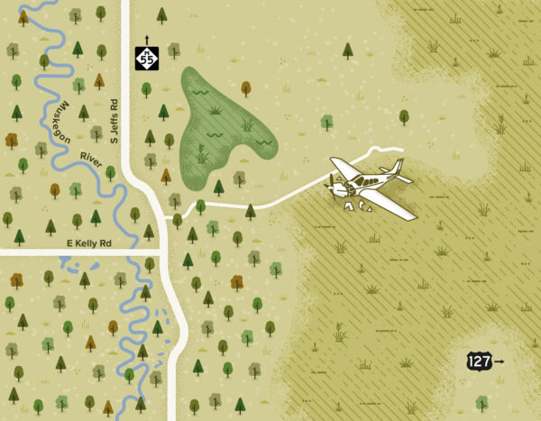Illustrated map of a plane crash site for Dbusiness Magazine