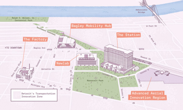 Illustrated map of Michigan Central innovation district