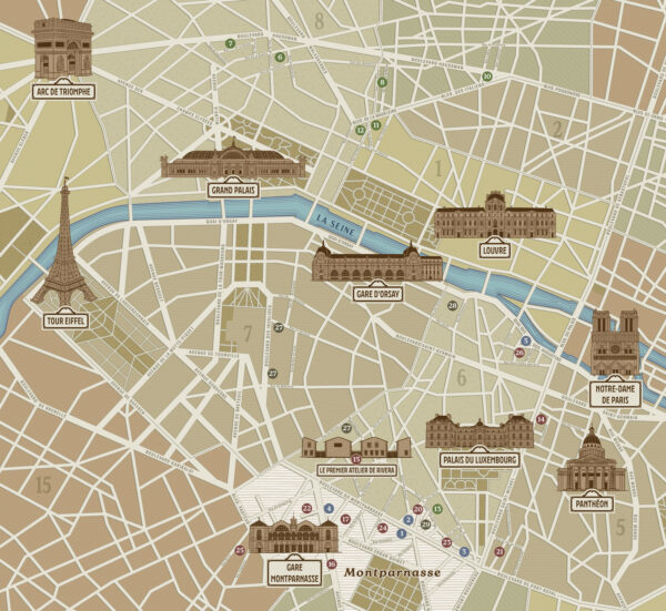 Zoom on the landmarks featured on the Paris map