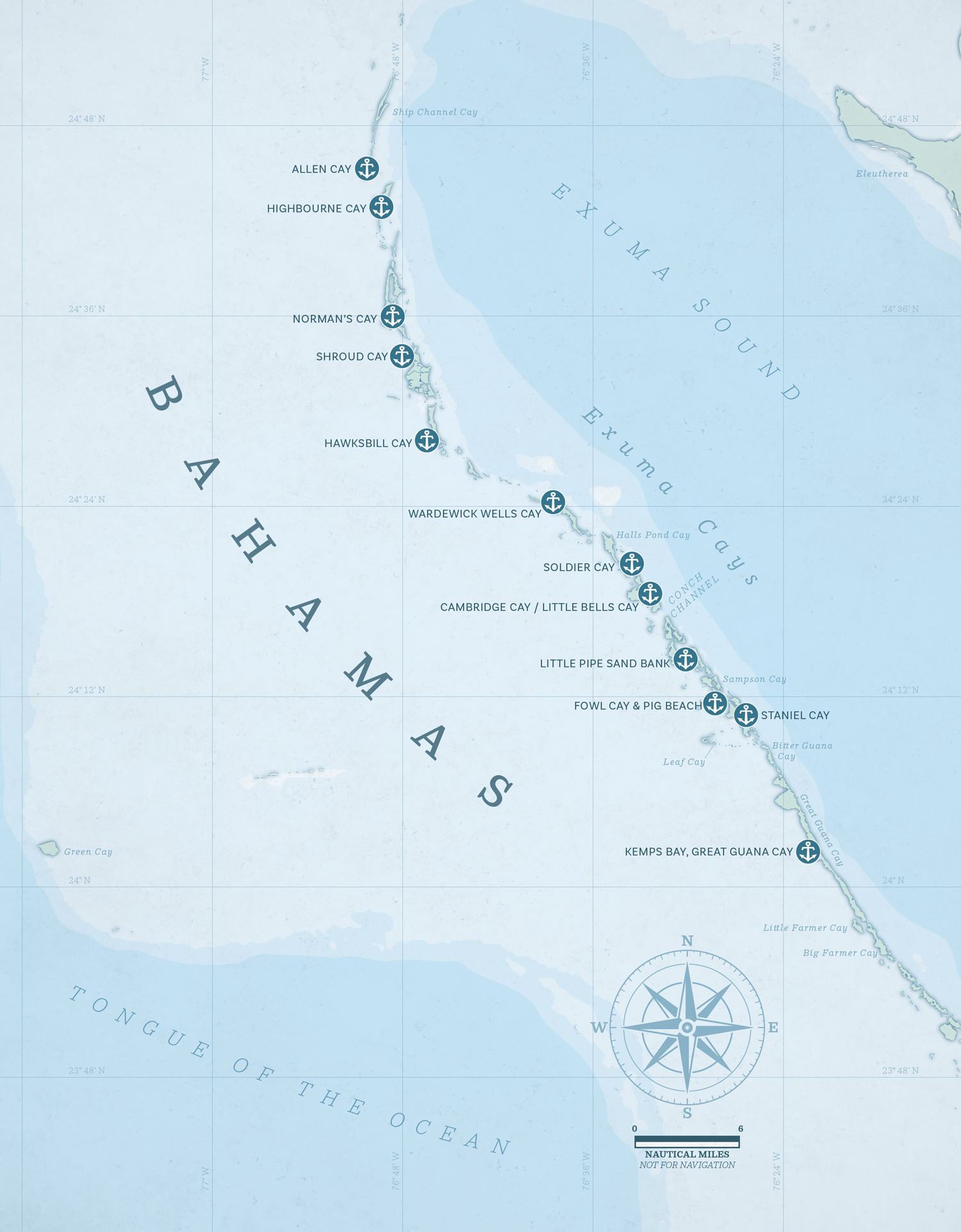 Nautical map of the Exuma Cays in the Bahamas