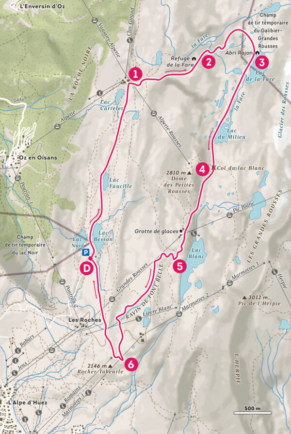Loop hike trail map in Alpes d'Huez