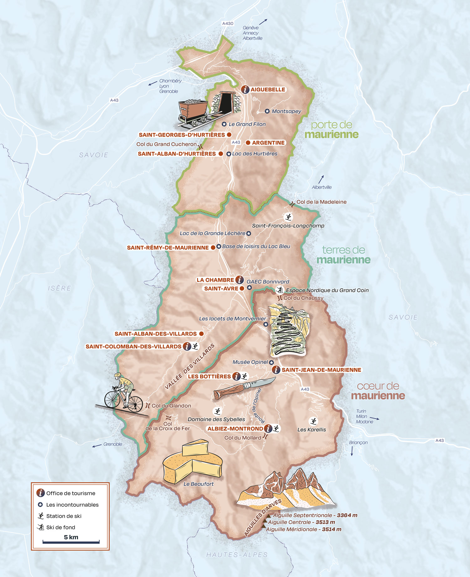 Illustrated map of the lower Maurienne Valley for Explore Maurienne Magazine.
