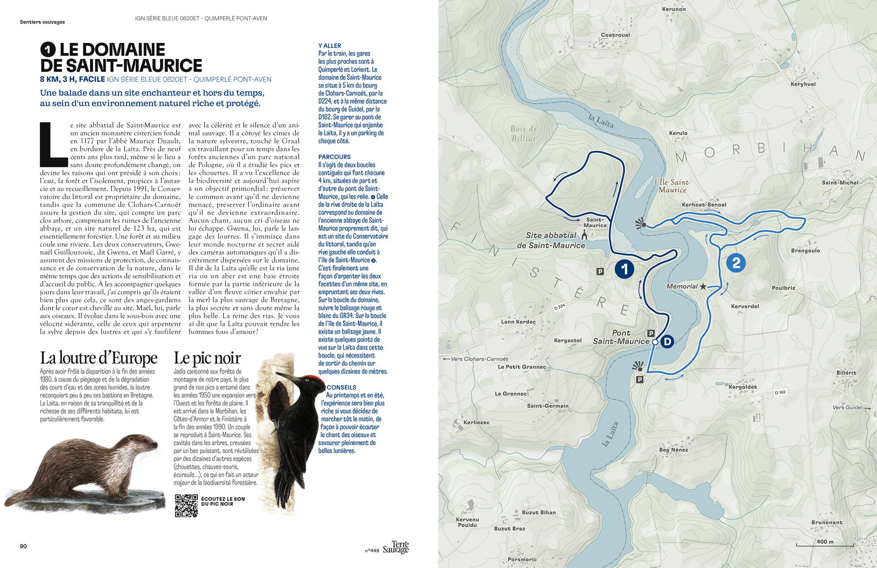 Spread page showing the new topographic map for Terre Sauvage created by Greg Franco