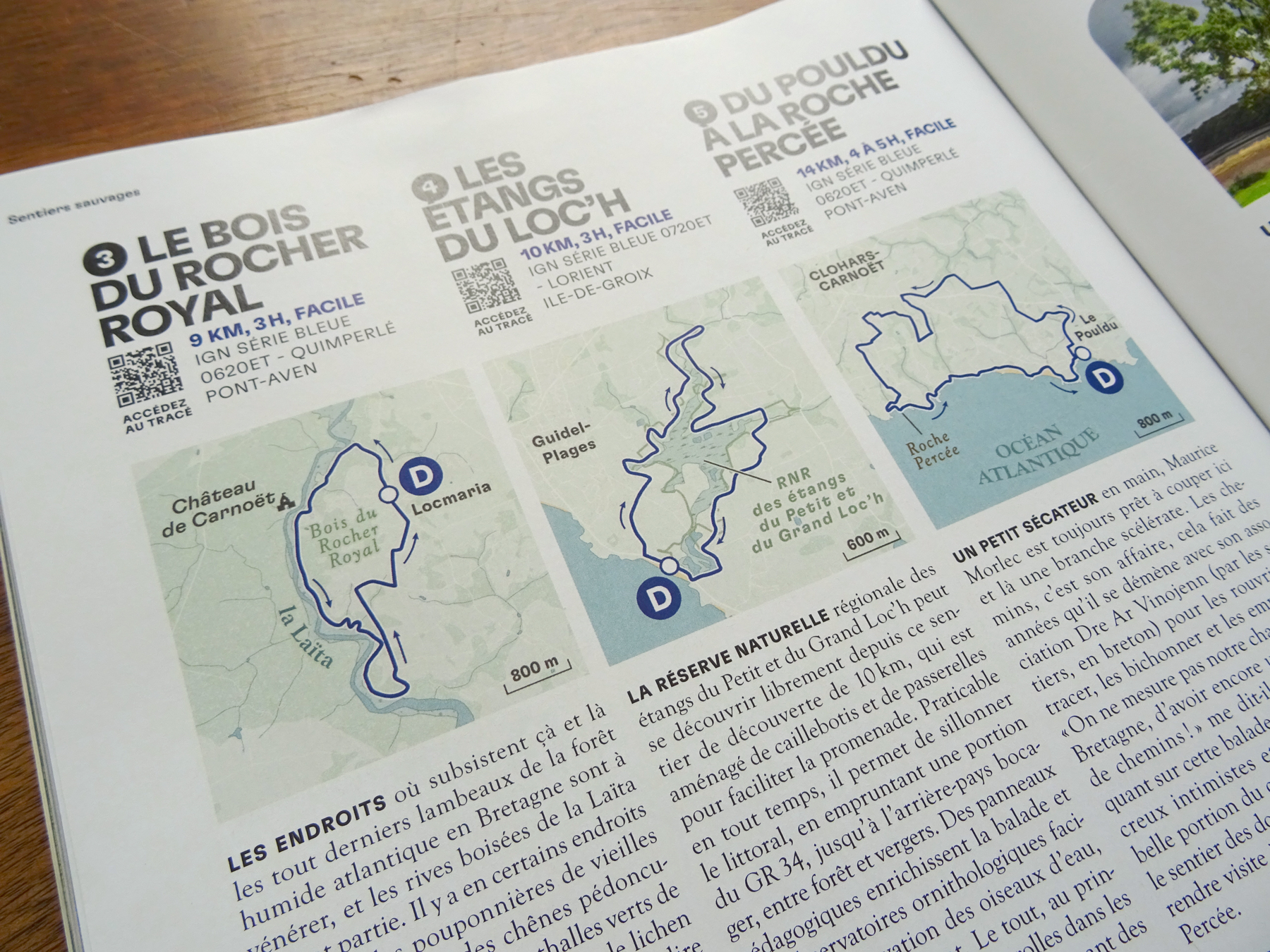 Close-up picture of the magazine showing the three smaller hiking maps in the final layout.